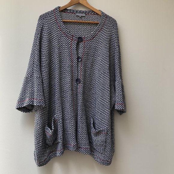 Sahara Sweaters - Sahara Cardigan Jacket Sze M / L Navy Blue & White Cotton Blend Draped Oversized